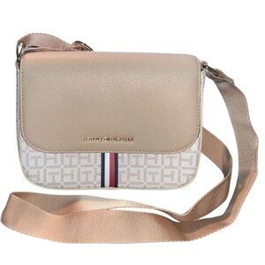 Tommy Hilfiger Tan Crossbody Bag with Monogram Print